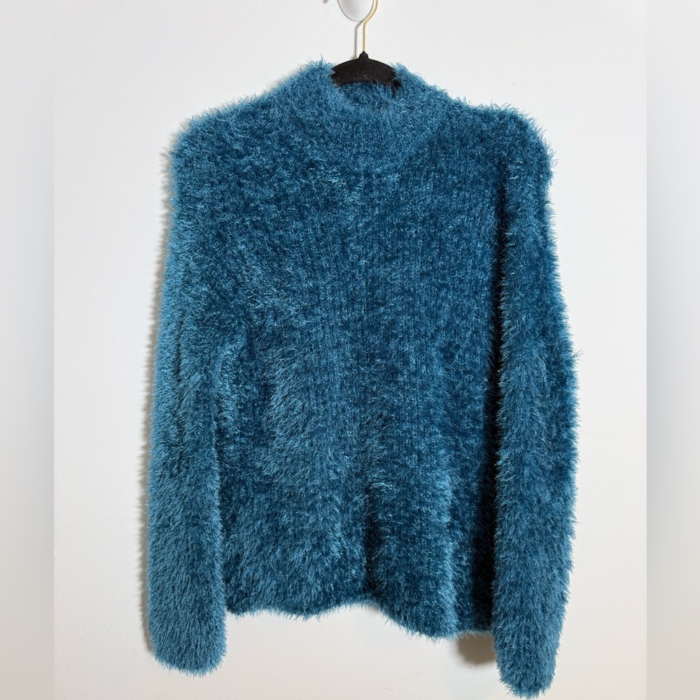Vintage Miss B Teal Eyelash Fuzzy Sweater | 90s Y2K Soft Grunge Cozy‎ Core